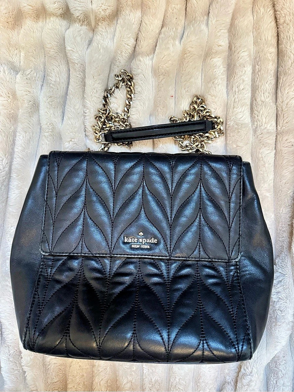 Kate Spade Briar Lane Black Quilted Convertible Backpack Gold Chain